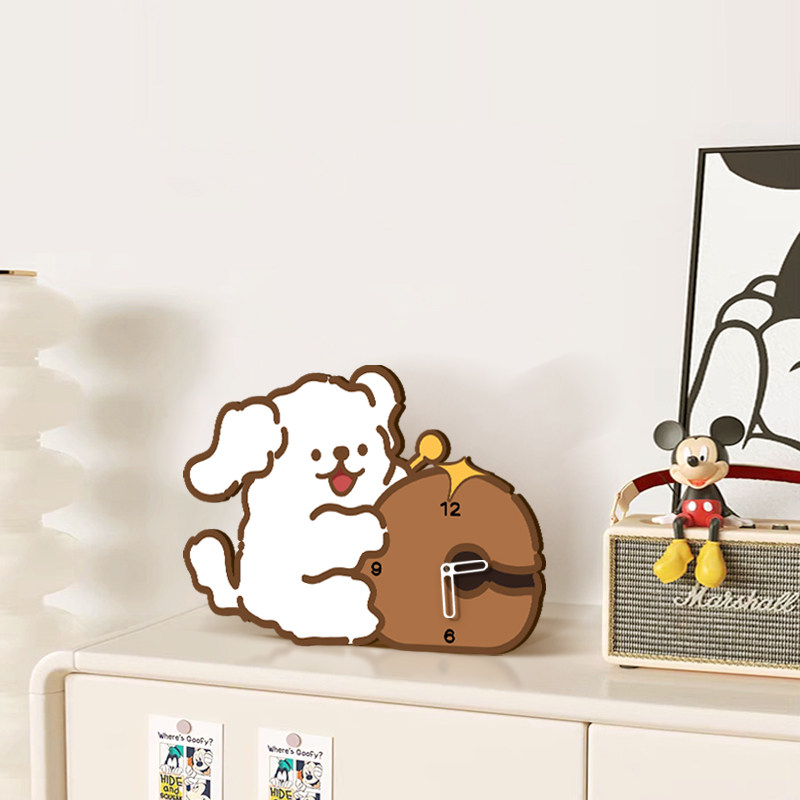 奶油风线条小狗桌面时钟装饰摆件创意客厅入户玄关钟表摆放式座钟,家居饰品,装饰摆件,淘宝优惠券,粉丝福利购,淘宝优惠卷