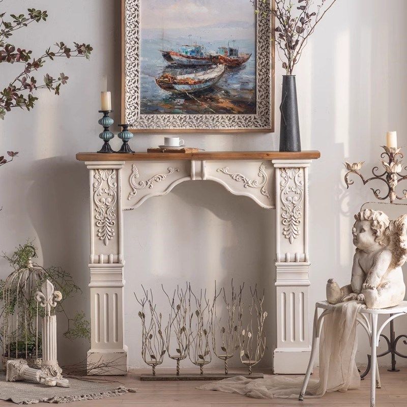 法式乡村复古壁炉装饰欧式白色雕花别墅客厅假壁炉装饰柜摄影背景,住宅家具,壁炉架/壁炉柜,淘宝优惠券,粉丝福利购,淘宝优惠卷