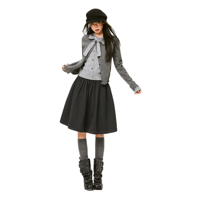 JWUW2025新款秋冬加厚毛呢半身裙女A字中裙松紧腰显瘦伞裙