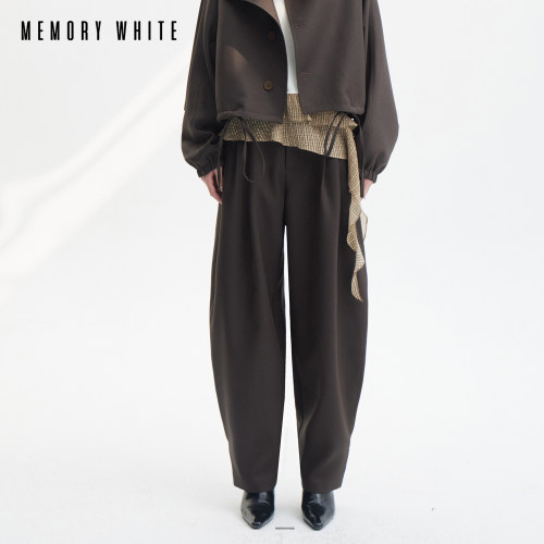 MEMORY WHITE静奢风进口澳毛直筒宽松显瘦弯刀阔腿气球休闲裤女款
