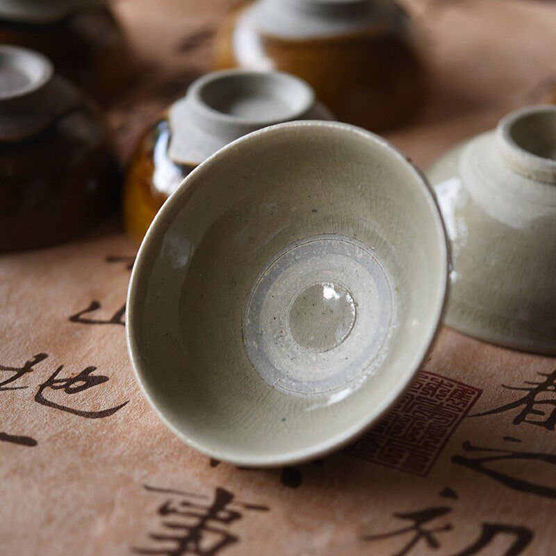 云南土陶杯纯手工龙窑柴烧复古茶碗冰裂开片品茗杯粗陶茶具主人杯
