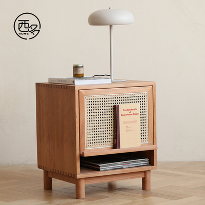 西多 北欧实木床头柜简约复古床边柜储物柜樱桃木卧室边柜子