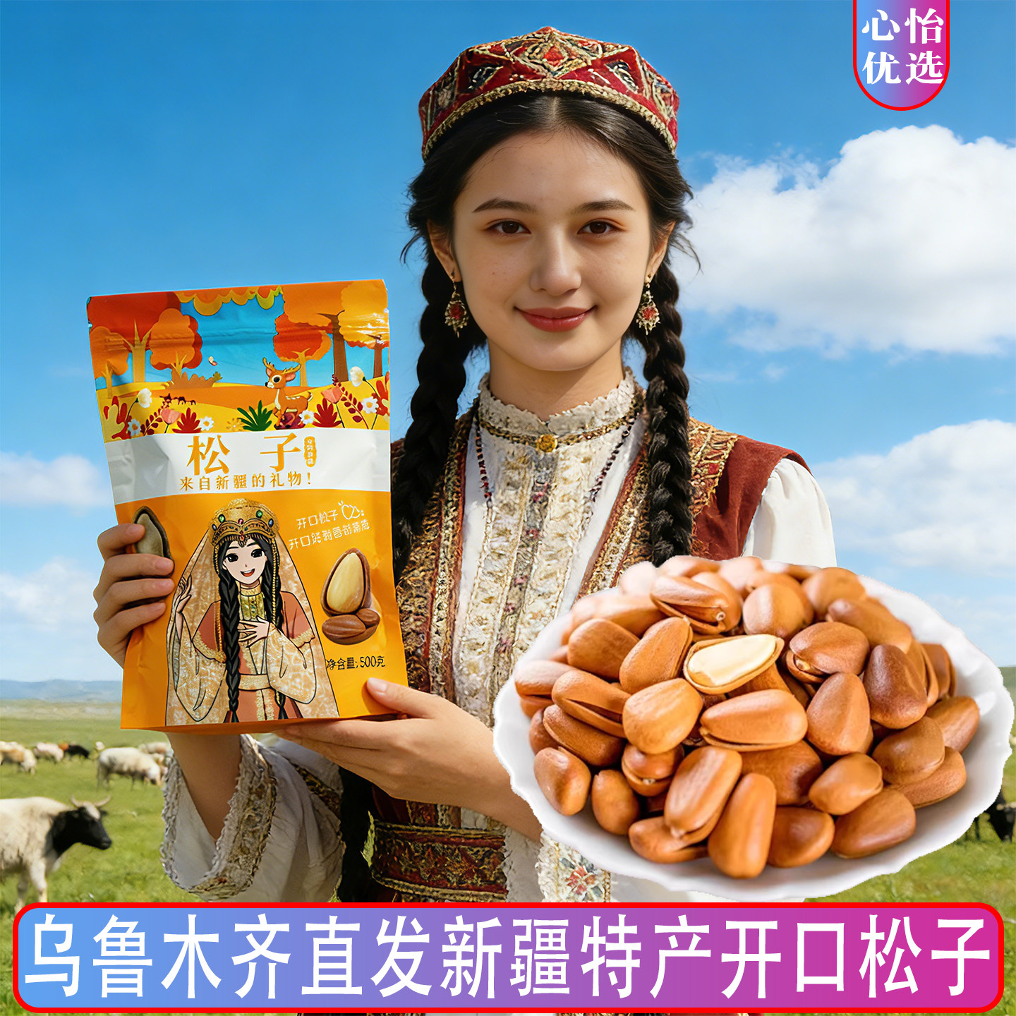 新货手剥大开口松子原味休闲零食品特产坚果炒货干果500g新疆包邮