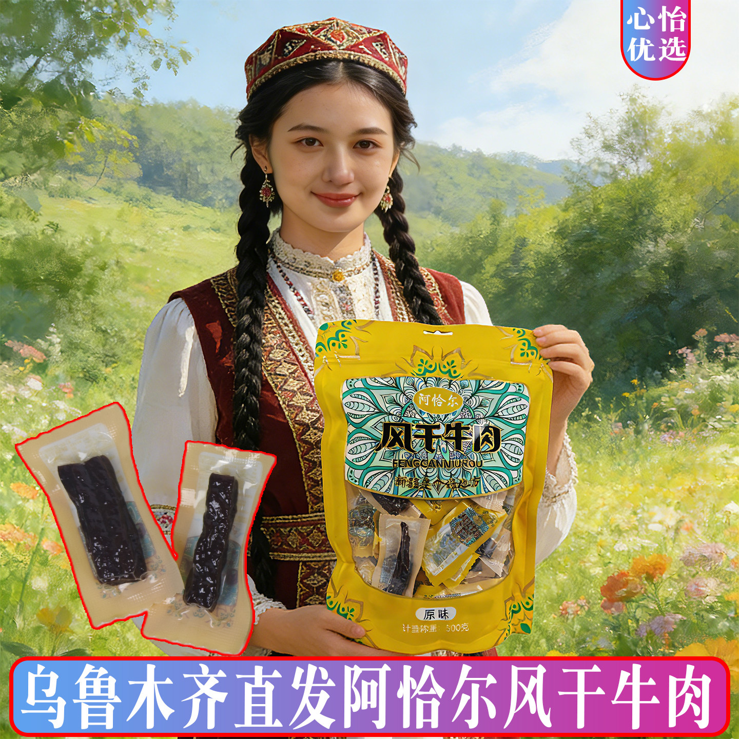 新疆阿恰尔风干牛肉原味烧烤味香辣味适合孩子有嚼劲500g包邮