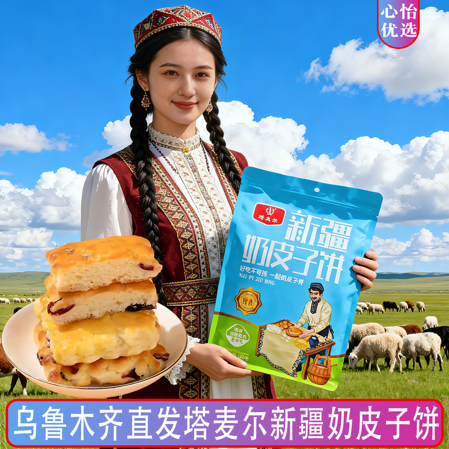 新疆特产塔麦尔奶皮子和酸奶饼320g独立包装纯手工新疆风味酸奶饼