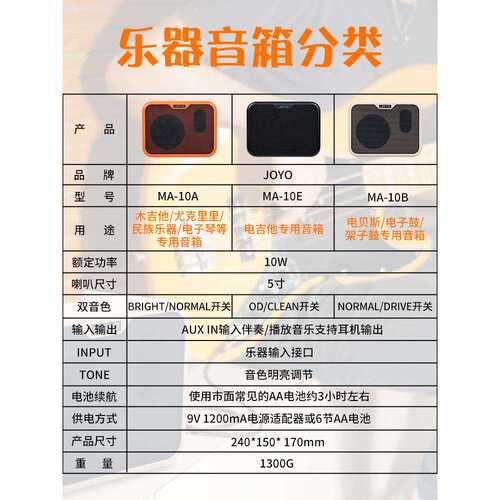 JOYO卓乐电箱民谣木吉他贝斯音箱MA-10A/10E户外演出便携小型音响