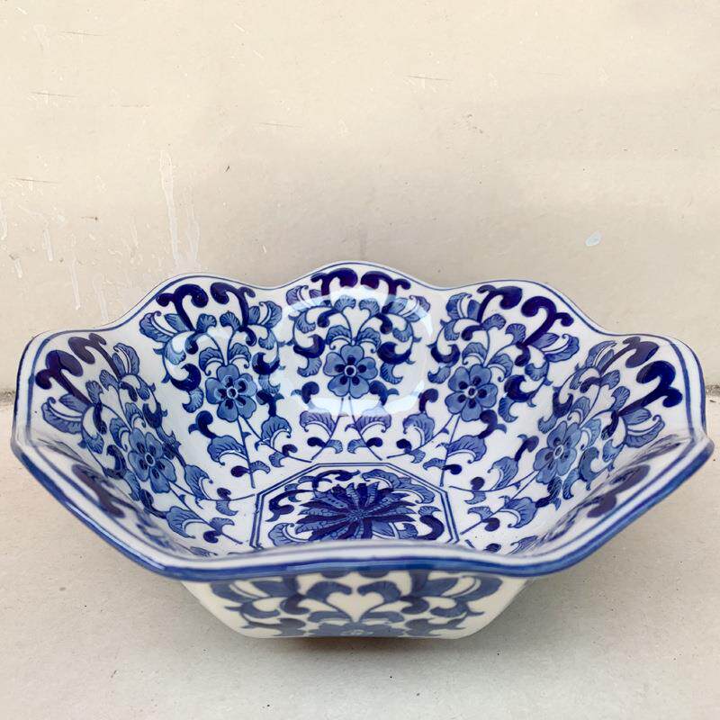新中式菜盘深鱼盘汤碗青花瓷餐盘果盘景德镇陶瓷餐具创意水果盘