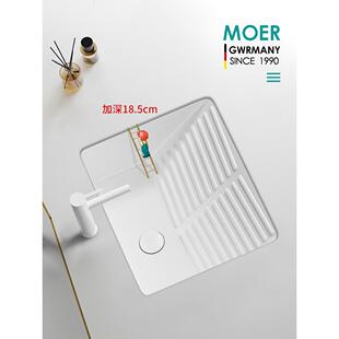 MOER竖装台下盆带搓衣板陶瓷洗手盆洗脸盆面盆阳台盆嵌入式卫生间