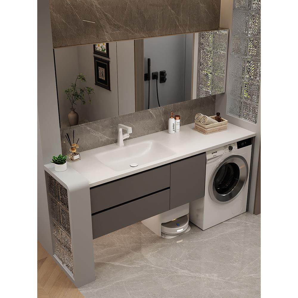 定制岩板热弯洗衣机洗手盆一体柜陶瓷无缝一体盆浴室柜洗漱台组合,家装主材,浴室柜组合,淘宝优惠券,粉丝福利购,淘宝优惠卷