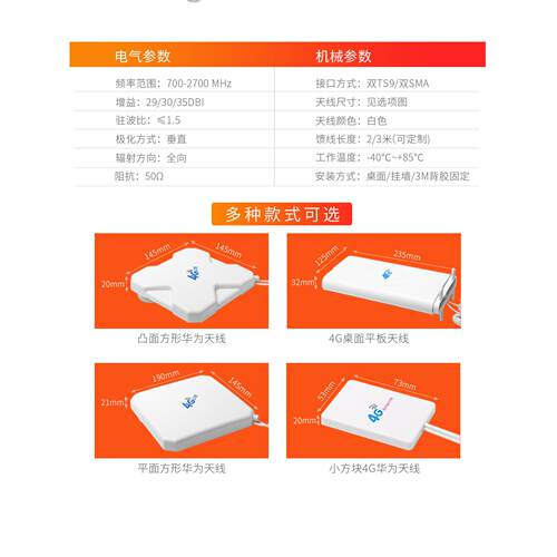 4G无线路由器双极化外置防水无线WiFi全向平板天线信号接收器TS9