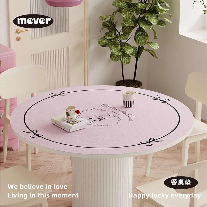 法式复古圆形餐桌垫茶几桌面保护垫子防水防油PVC皮革隔热台桌布