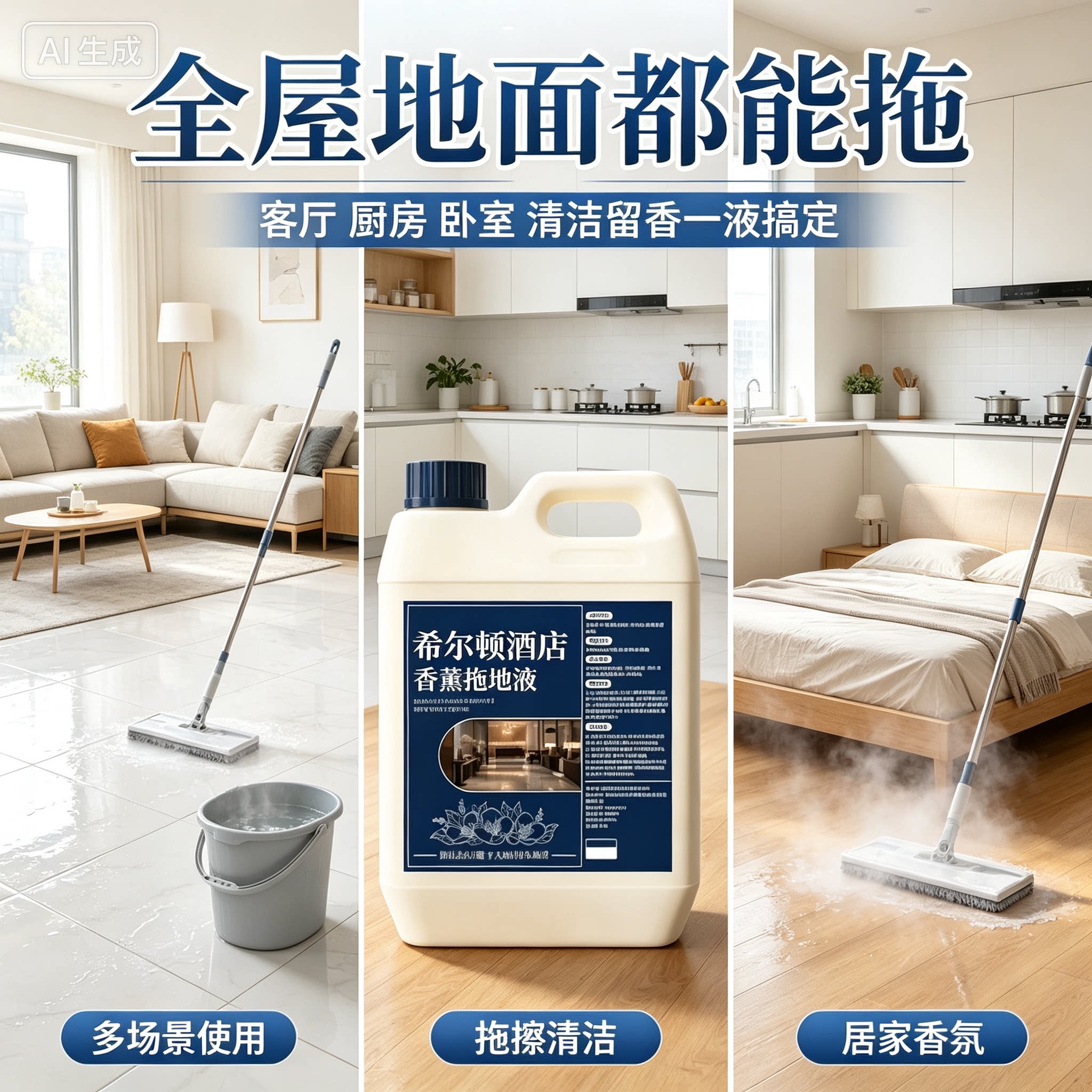希尔顿同款地板瓷砖清洁剂拖地液速干无痕家用酒店去味留香M