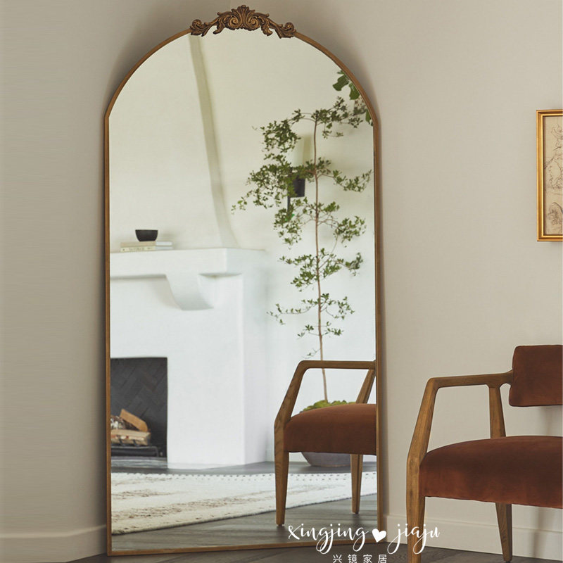 欧式穿衣镜法式宫廷风落地镜雕花复古全身镜壁挂梳妆镜家用试衣镜