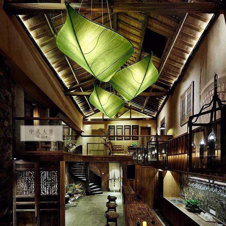 包邮新中式布艺树叶吊灯创意餐厅茶馆卧室吸顶灯客厅美容院墙壁灯