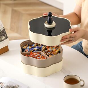 奶油风干果盘家用客厅高颜值新年零食多层分格收纳旋转坚果糖果盒