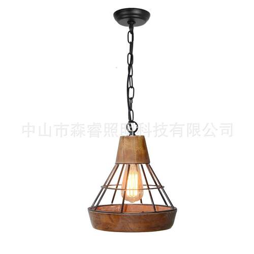 吊灯铁艺复古黑色现代灯简约餐厅吊灯吧台灯单头工业风酒店木头灯