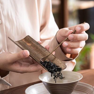 纯铜黄铜茶则三件套纯手工茶荷茶勺茶铲茶道配件功夫茶具零配