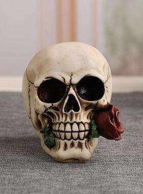 人头骨头颅模型树脂骷髅头酒吧创意装饰品恐怖道具个性摆件