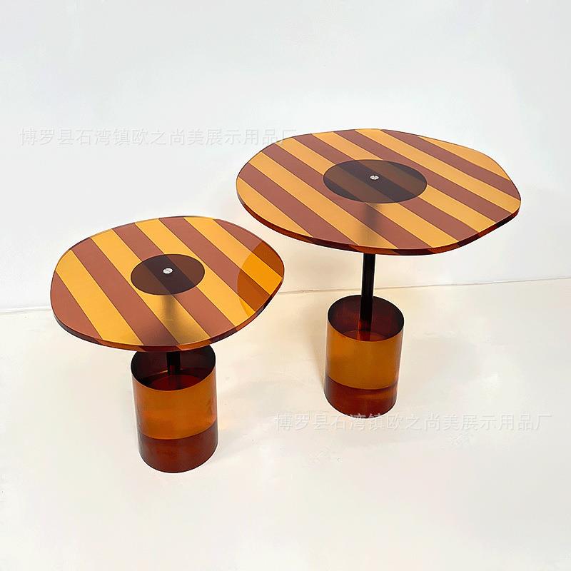 琥珀色茶几轻奢设计师款沙发边几客厅家用小桌子高低大小组合茶几