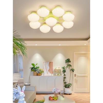 法式田园客厅吸顶灯铁艺奶油风花朵灯现代简约餐厅主卧室儿童灯具