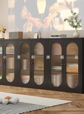 8V复古黑色格子拱形书柜自由组合落地边柜置物矮柜子储物收纳柜书