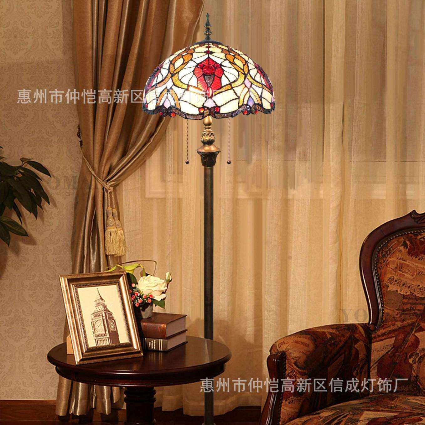 蒂凡尼彩色手工落地灯新中式餐厅卧室别墅蜻蜓高档巴洛克站立灯