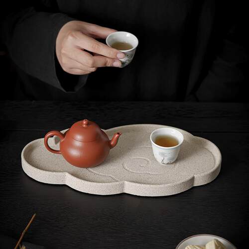 可吸水砂陶祥云壶承正方形陶瓷茶壶托盘蓄水壶垫茶托干泡台