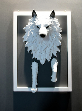 客厅背景墙面装饰壁挂3D立体墙饰创意动物头挂件欧式苍狼壁饰玄关