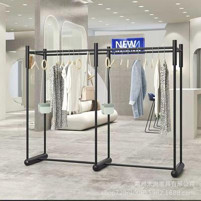 不锈钢双排中岛货架黑色落地式陈列中岛架挂衣杆中岛服装店展示架