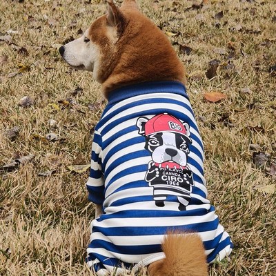 狗狗衣服秋冬装金毛保暖四脚衣边牧萨摩条纹居家中大型犬宠物服装