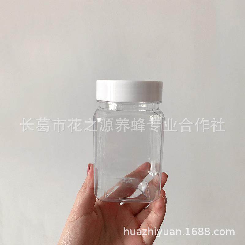 一斤蜂蜜瓶 方形白盖带铝箔垫片蜂蜜瓶500g透明塑料瓶200个/件