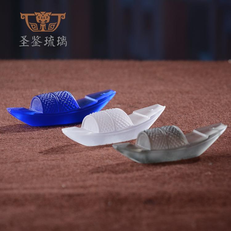 八月热销新品香插摆件趣味小船画舸琉璃香盘三色茶宠镇纸书房装饰