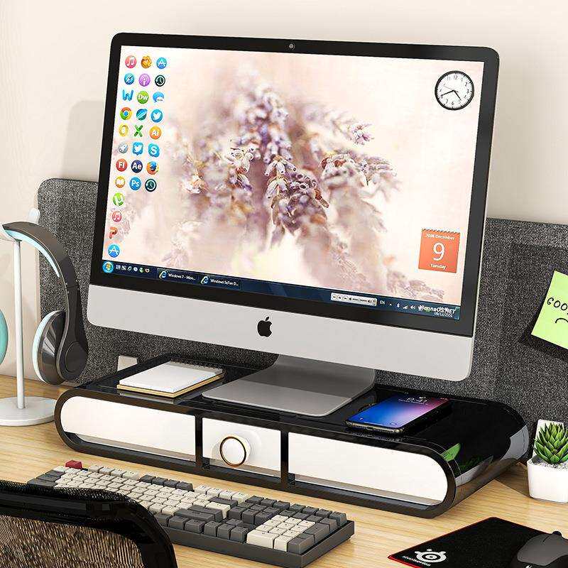 台式电脑增高架桌面显示器收纳盒屏幕底座办公室抽屉式置物架