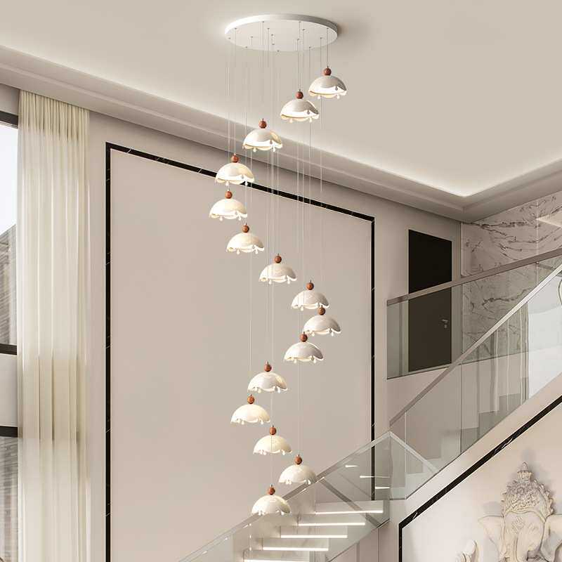 楼梯吊灯2025新款奶油风轻奢别墅复式楼挑空客厅吊灯创意楼梯灯