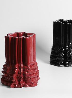 现代白色红色堆积堆堆抽象异型几何树脂花插花瓶客厅装饰摆件