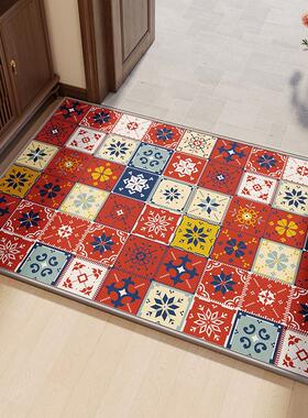 古典入户门地垫红色喜庆地毯门口防滑耐脏踩脚垫家用玄关新年门垫