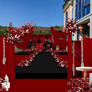 婚庆牛奶丝布金丝绒绒布布料加厚背景布置红色农村户外婚礼装饰