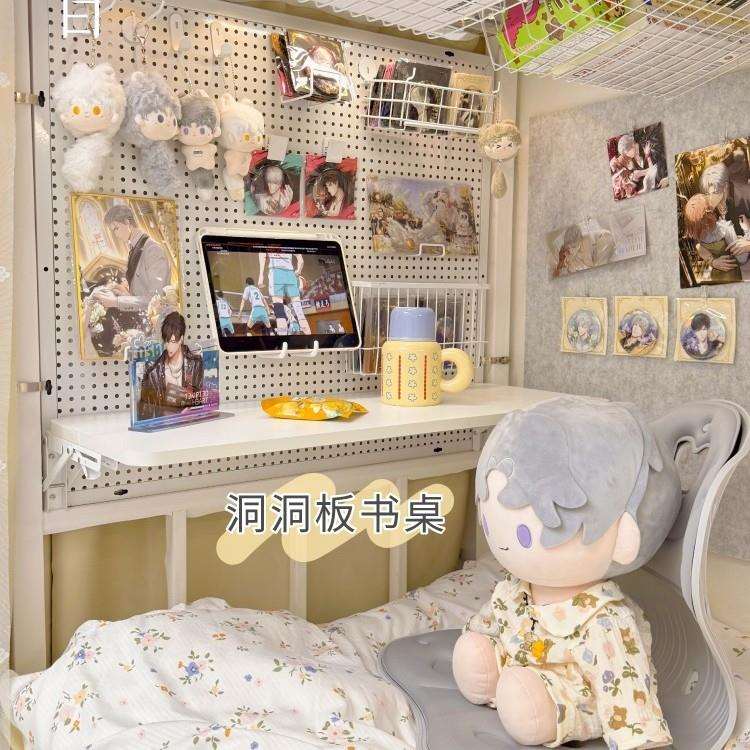 洞洞板床上桌宿舍可折叠上下铺悬空电脑桌大尺寸置物架小桌子磁吸