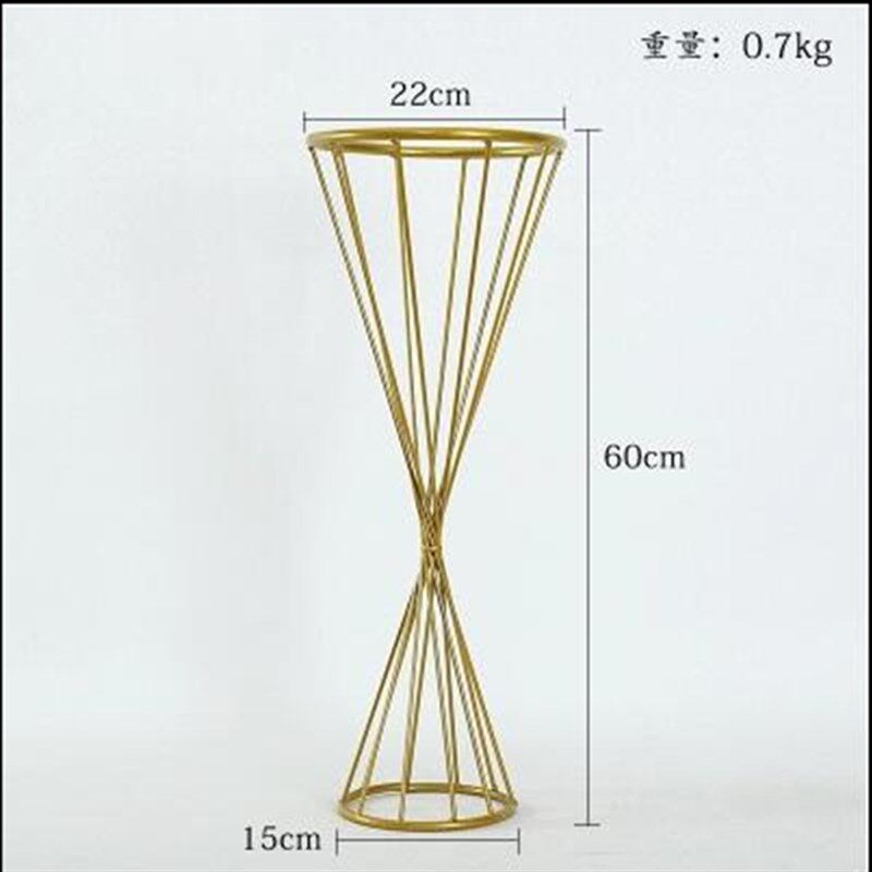 新款婚庆路引架子铁艺花器花蓝桌花金色花器路引家居饰品摆件