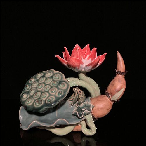 石湾公仔荷叶莲花陶瓷摆件客厅博古架电视柜摆设乔迁开业新居礼品