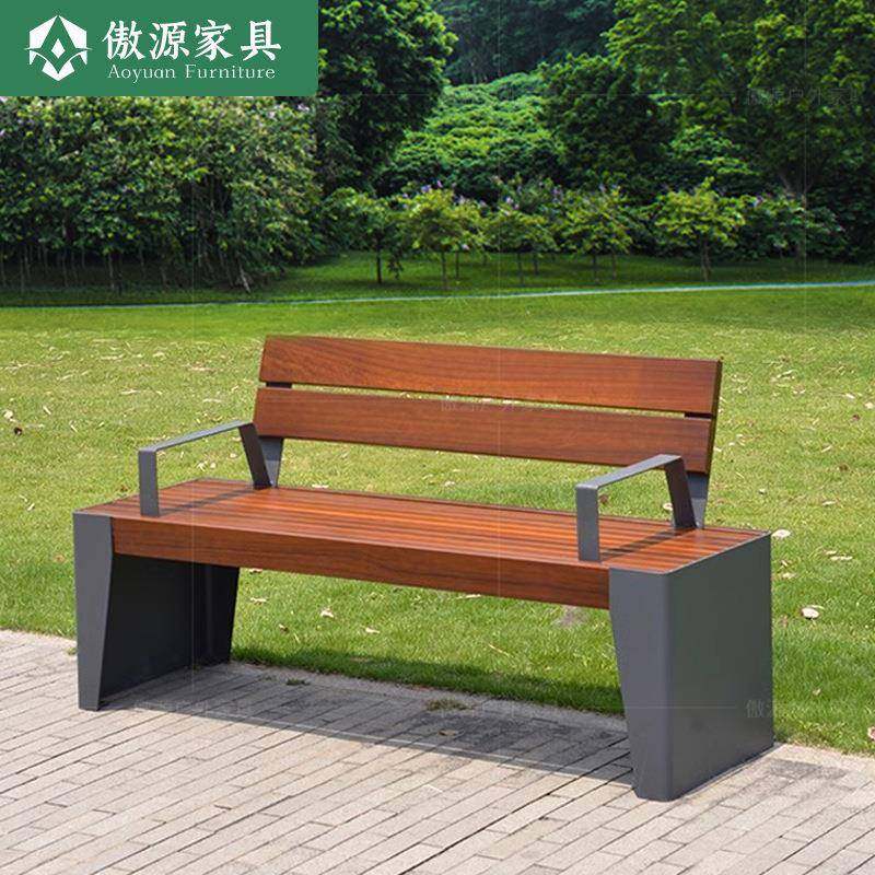 休闲防腐木座椅户外休息长椅带靠背长条凳室外广场小区实木公园椅