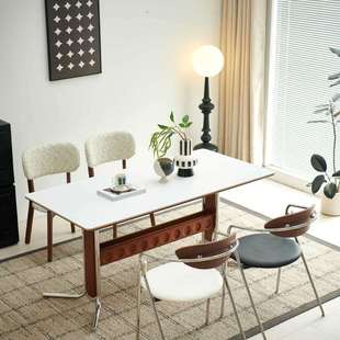 长方形岩板餐桌布伦特小户型实木餐桌法式复古桌子