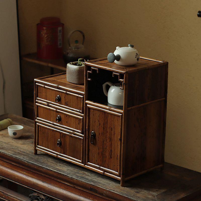 梅鹿竹贴片茶柜 重器 匠人手做竹制茶具收纳箱 竹茶棚 茶室局器