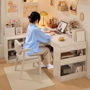 L型书桌书架一体桌转角电脑桌学习桌女生卧室梳妆台家用写字桌子