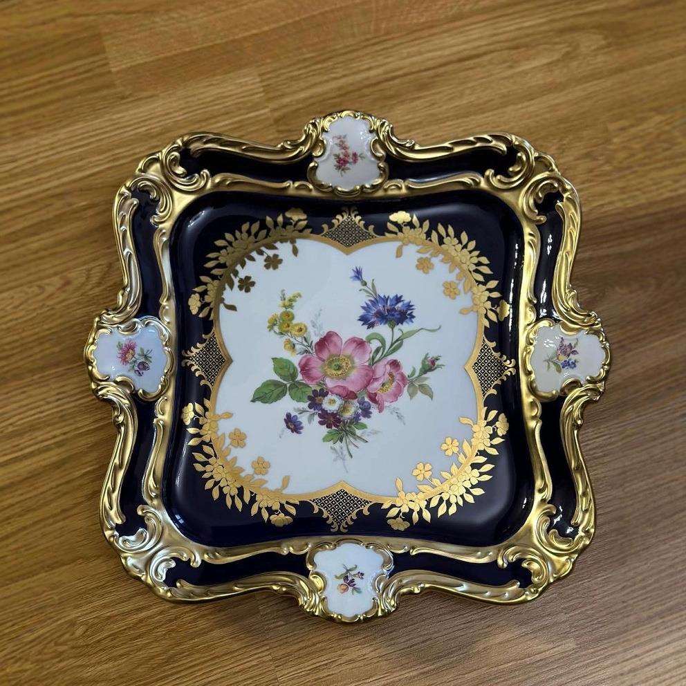 欧式瓷器四方托盘奢华家居鎏金客厅大点心盘重工摆盘装饰盘