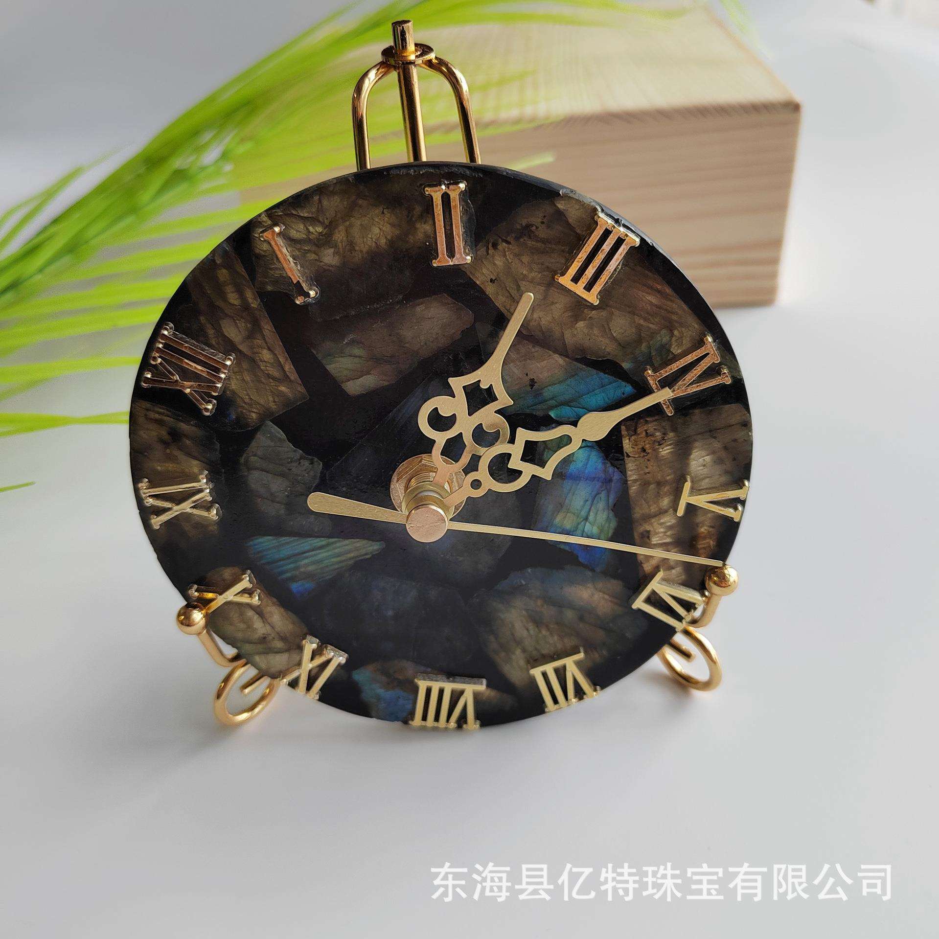 天然玛瑙片海螺拉长石片创意时钟摆件办公桌摆件欧美风设计款钟摆