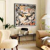 花鸟软装 餐厅正方形壁画 饰画客厅东方风格 挂画设计师款 比翼鸟装