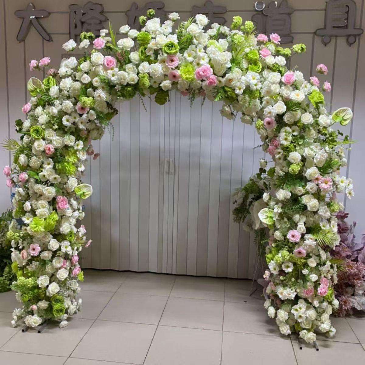 铁艺双杆婚庆拱门架子舞台布置仿真花扎花婚礼场景装饰背景门型