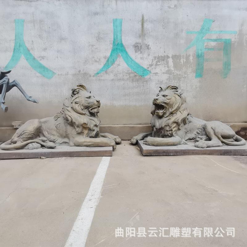 大型户外铜雕狮子摆件仿真狮子动物故宫狮汇丰铜狮子厂家