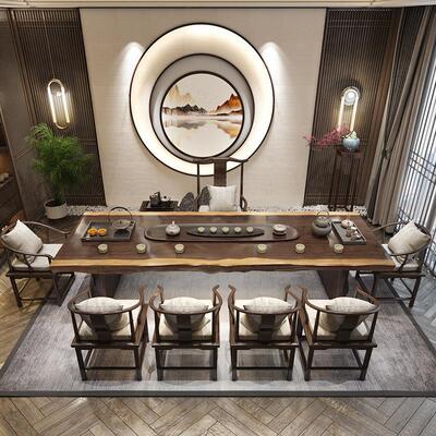 新中式家用原生态实木大板简约现代客厅泡茶桌办公茶台茶桌椅组合